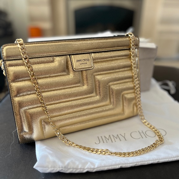 Jimmy Choo Avenue Pouch in gold Nappa Leather - Picture 7 of 7